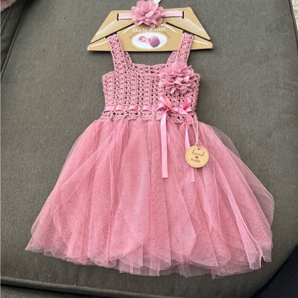 2 piece hand made dress set with matching bow